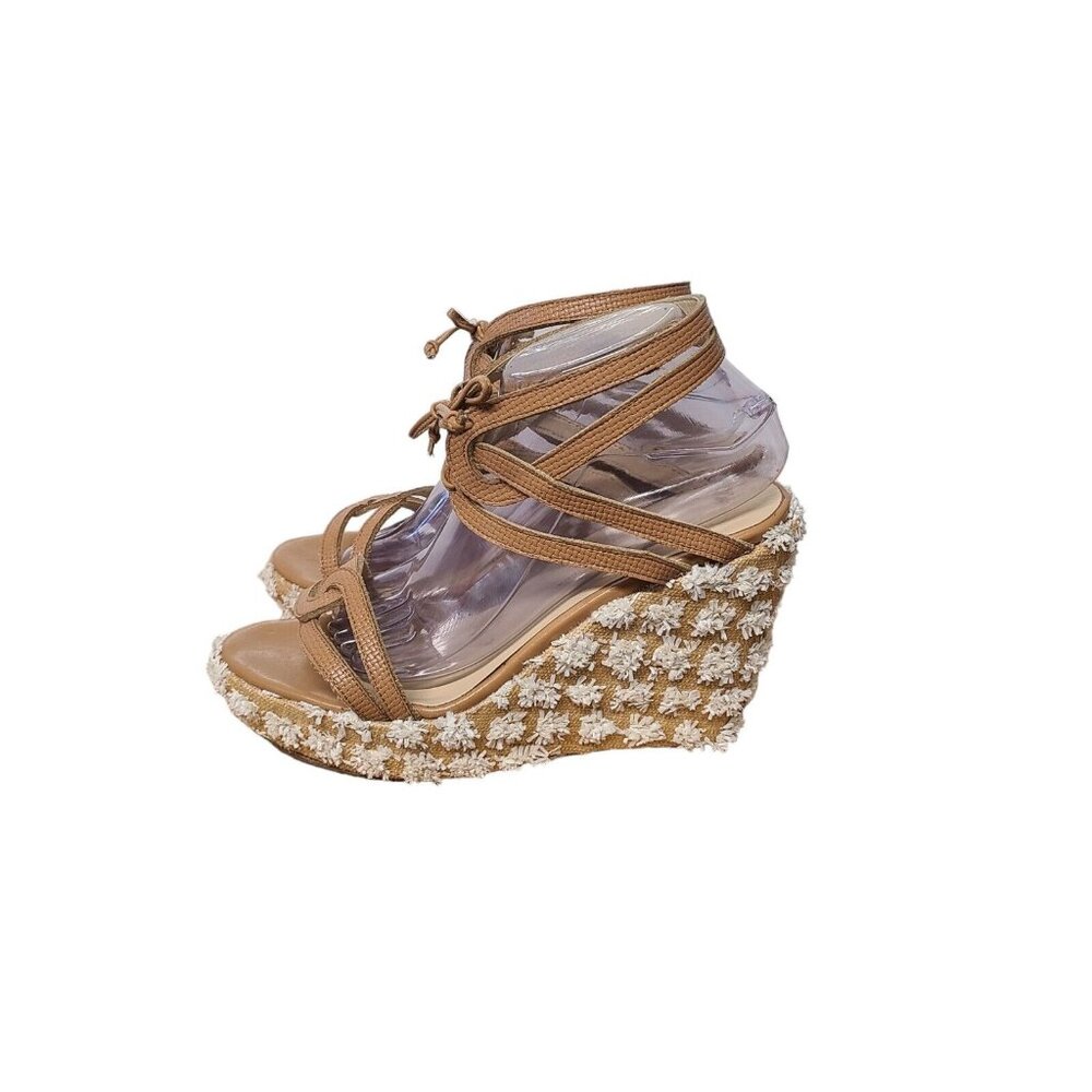 Chelsea Paris By Theresa Ebagua Womens Size 9 Ivory Tan Ankle Tie Wedge Boho